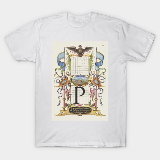 Antique 16th Century "P" Monogram Calligraphy T-Shirt by moonandcat